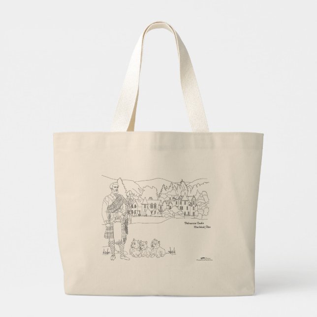 Bolsa Tote Grande Castelo Dalmunzie, Highlander, Westies Tote Bag (Verso)