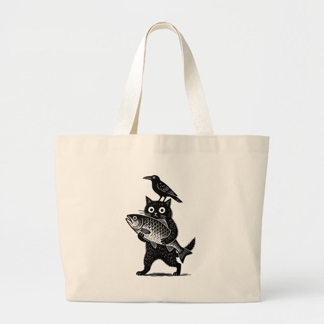 Bolsa Tote Grande Cat, Crow, and Catch (Frente)