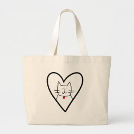 Bolsa Tote Grande Cat in Heart Doodle 
