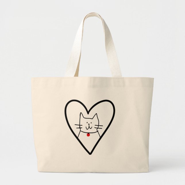 Bolsa Tote Grande Cat in Heart Doodle  (Frente)