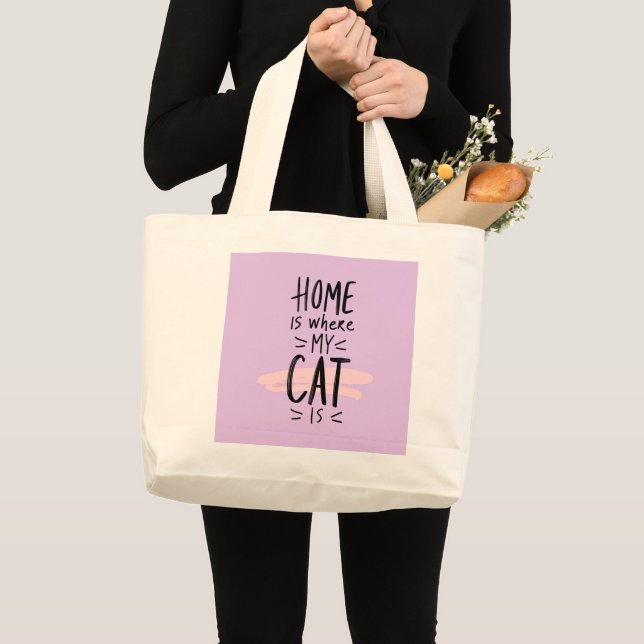 Bolsa Tote Grande Cat Lover Home é onde meu gato está (Frente (produto))