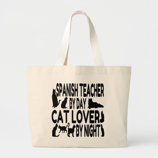 Bolsa Tote Grande Cat Lover Professora Espanhola (Frente)