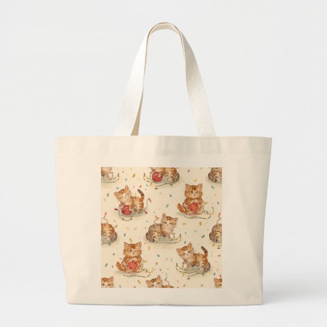 Bolsa Tote Grande cat pattern christmas (Frente)