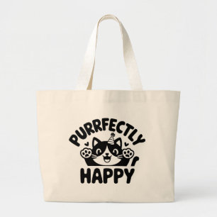 Bolsa Tote Grande Cat Puramente Feliz Puro Perfeito