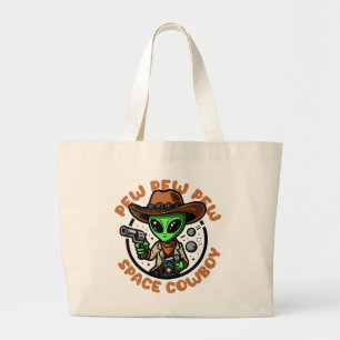 Bolsa Tote Grande Caubói Espacial Alien Divertido