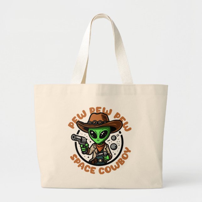 Bolsa Tote Grande Caubói Espacial Alien Divertido (Frente)