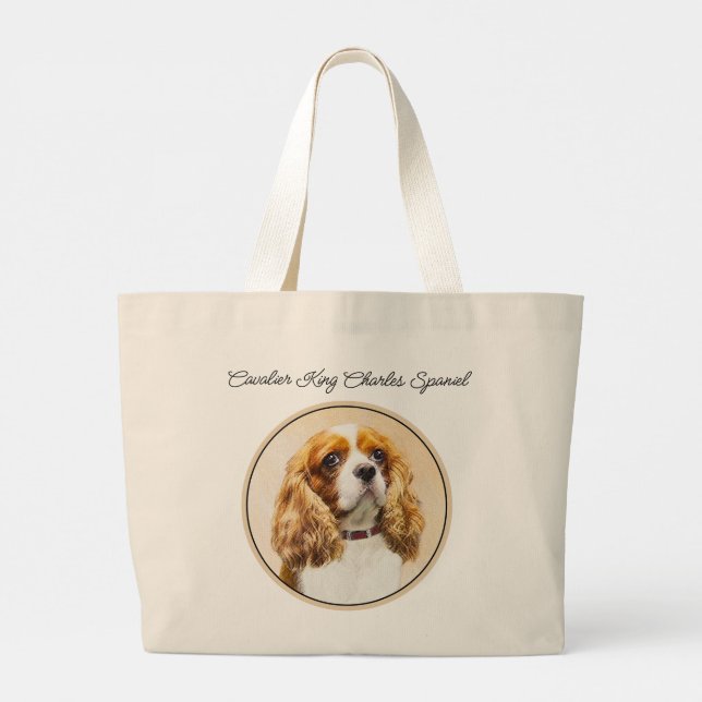 Bolsa Tote Grande Cavalier King Charles Spaniel Cav Art Pintura (Verso)