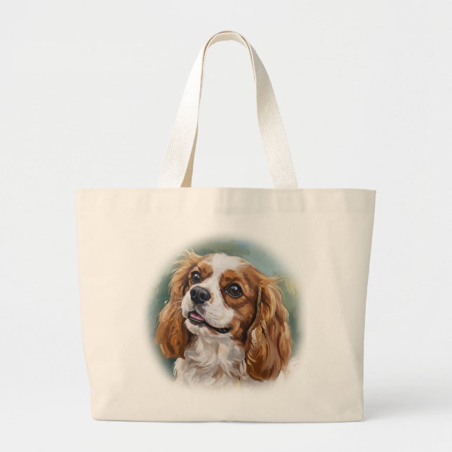 Bolsa Tote Grande Cavalier King Charles Spaniel Impressionista (Frente)