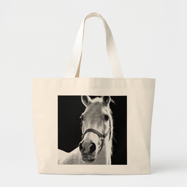 Bolsa Tote Grande Cavalo Branco Negro Fechado na Noite (Frente)