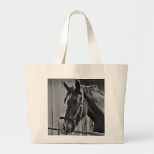 Bolsa Tote Grande Cavalo Branco Negro - Fotografia Animal