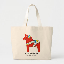 Bolsa Tote Grande Cavalo Dala Vermelho de Arte Folclórica Personaliz