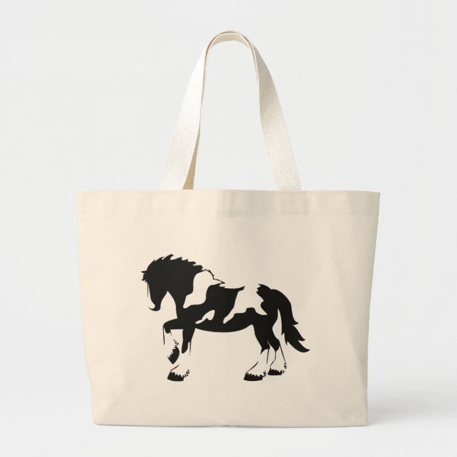 Bolsa Tote Grande Cavalo de esboço manchado (Frente)