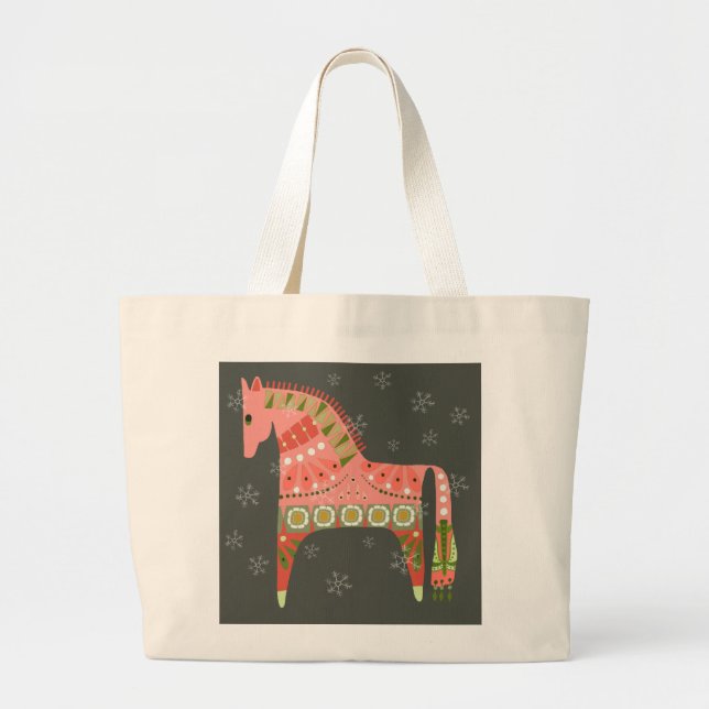 Bolsa Tote Grande Cavalo de Higiene com Flocos de Neve e Bag de Tote (Frente)