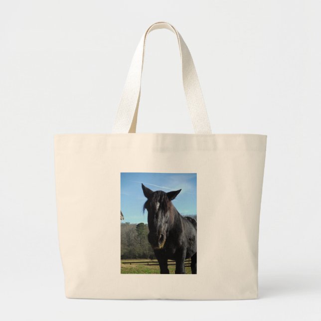 Bolsa Tote Grande Cavalo de Rascunho Negro Resgatado (Frente)