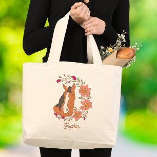 Bolsa Tote Grande Cavalo Floral Botânico Nome Personalizado