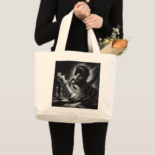 Bolsa Tote Grande Cavalo Negro Dramático vs. Rei - Trabalho de arte 