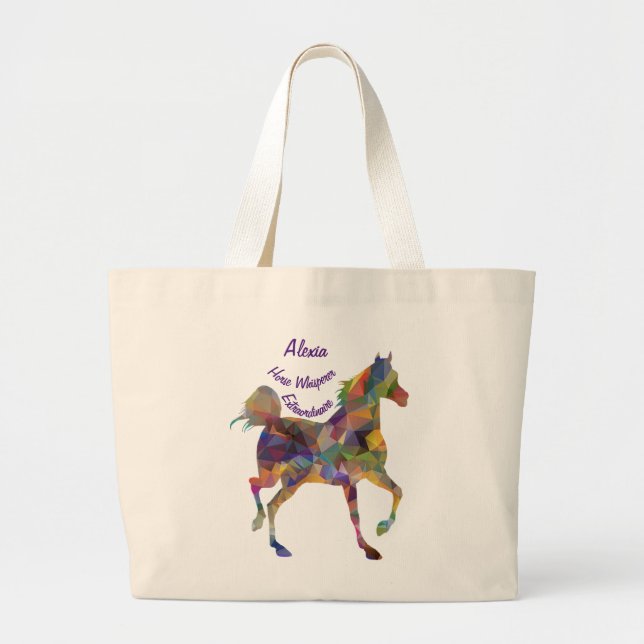 Bolsa Tote Grande Cavalo Sussuro Adoro Cavalos Personalizar Nome (Frente)