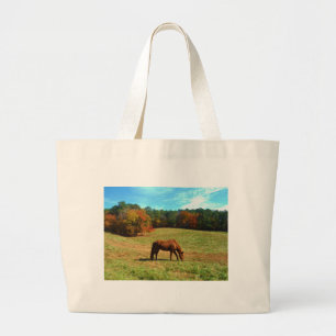 Bolsa Tote Grande Cavalo Vermelho Castanho, céu azul Teal