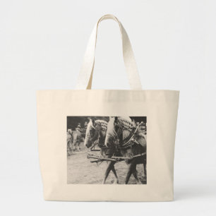 Bolsa Tote Grande Cavalos de esboço do funcionamento em preto e