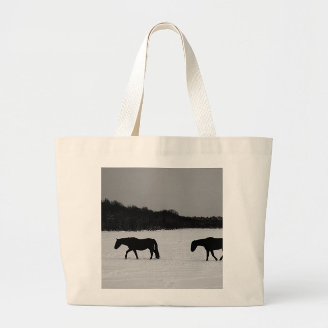 Bolsa Tote Grande Cavalos Em Neve (Frente)
