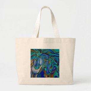 Bolsa Tote Grande Cavalos Selvagens em Castanho e Teal