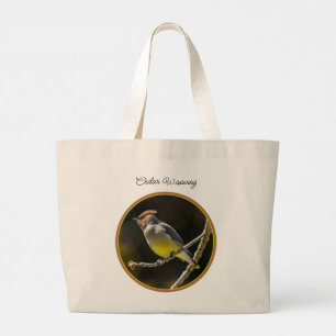 Bolsa Tote Grande Cedar Waxwing Songbird Original Foto de Pássaro Se