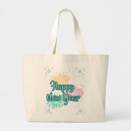Bolsa Tote Grande Celebração de Tipografia Feliz Ano Novo