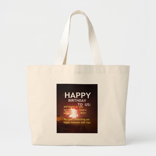 Bolsa Tote Grande Celebração do Fireworks com mensagem de agradecime (Frente)