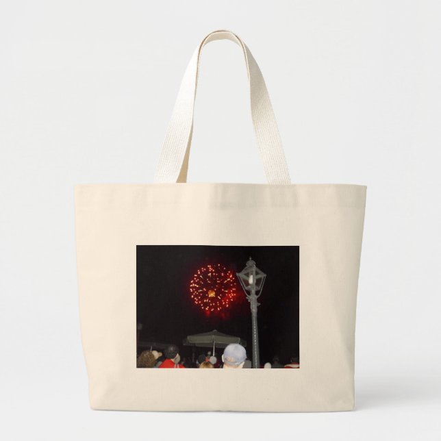 Bolsa Tote Grande Celebração do Red Fireworks com Imagem Lamppost (Frente)