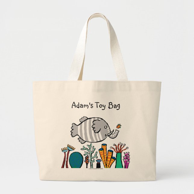 Bolsa Tote Grande Cena bonito dos peixes do elefante com coral (Frente)