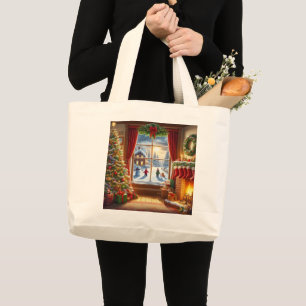 Bolsa Tote Grande Cena da Janela de Natal Cozy