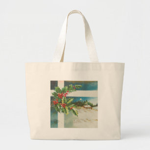 Bolsa Tote Grande Cena de Natal Holly Snow Winter