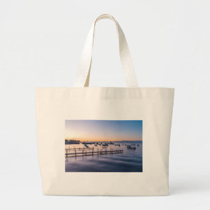 Bolsa Tote Grande cenas de madrugada do lago em capala méxico