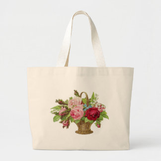 Bolsa Tote Grande Cesta cor-de-rosa da flor do vintage
