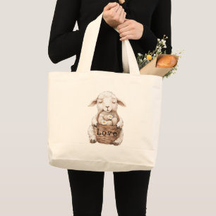 Bolsa Tote Grande Cesta de Cordeiro Flores de Margarida