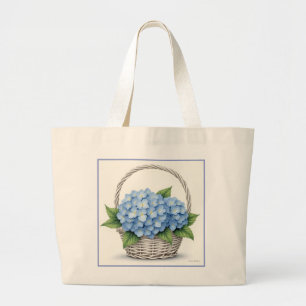 Bolsa Tote Grande Cesto de Hortênsias Azuis
