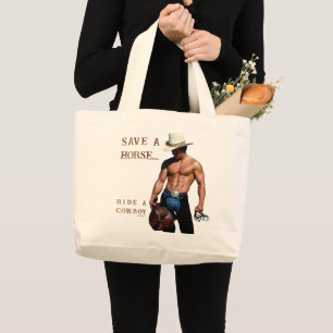 Bolsa Tote Grande Chapéu de cowboy de palha salva SlipperyJoe's mus