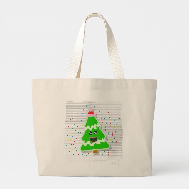 Bolsa Tote Grande Character T de Árvore de Natal Kawaii, Cute Divert (Verso)