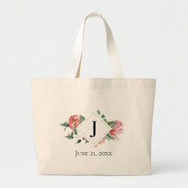 Bolsa Tote Grande Cheire os Rosas, Monograma, Data de Casamento