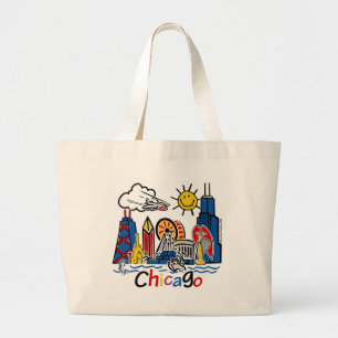 Bolsa Tote Grande Chicago caçoa a skyline