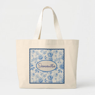 Bolsa Tote Grande 💙 Chinoiserie Floral Personalizada Dia das Mães