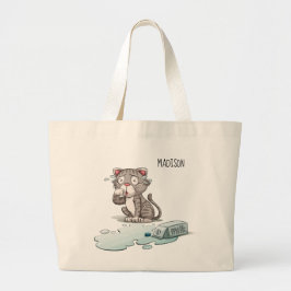 Bolsa Tote Grande Chorando Engraçado Nome personalizado de gato Saco