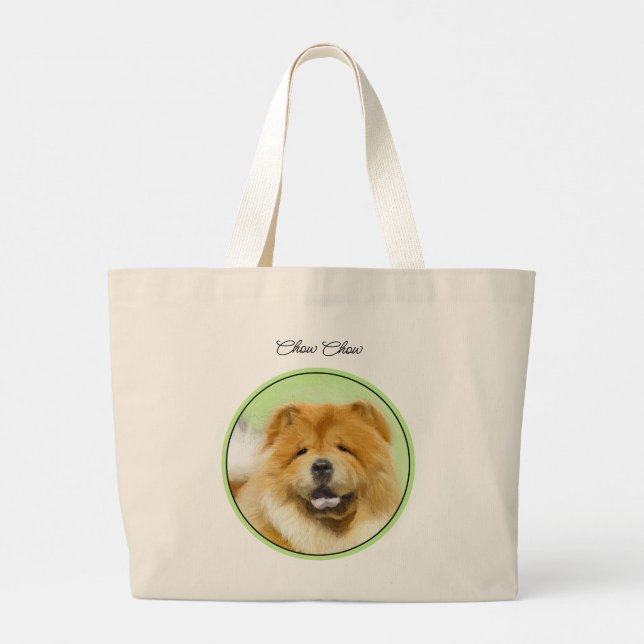 Bolsa Tote Grande Chow Chow Pintando Vermelho Rough Cuja Arte Origin (Verso)