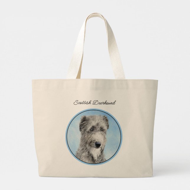 Bolsa Tote Grande Cinza de pintura escocesa de Deerhound - Arte orig (Verso)