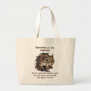 Bolsa Tote Grande Cinza inspirador de fumo parado engraçado Suirrel
