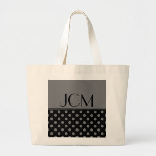 Bolsa Tote Grande Cinza/Monograma de Bolinhas Preta