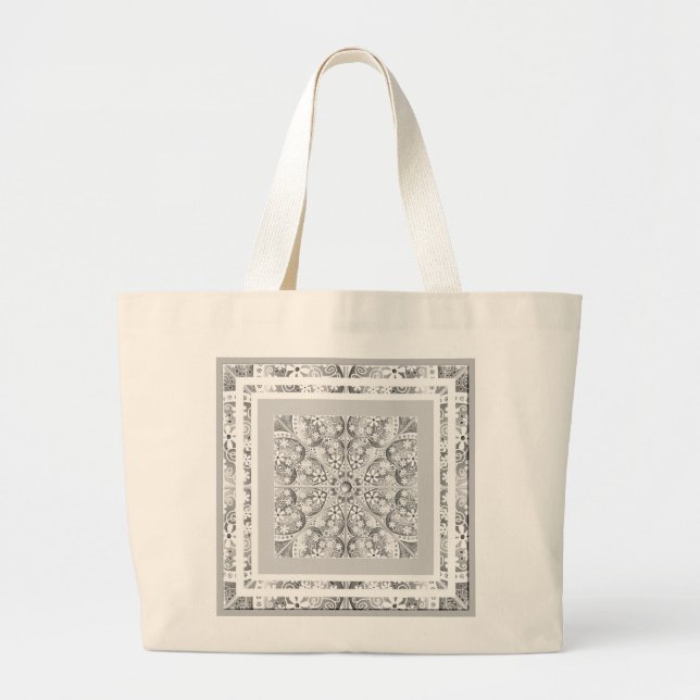 Bolsa Tote Grande Cinzas de rendas cerâmicas (Frente)