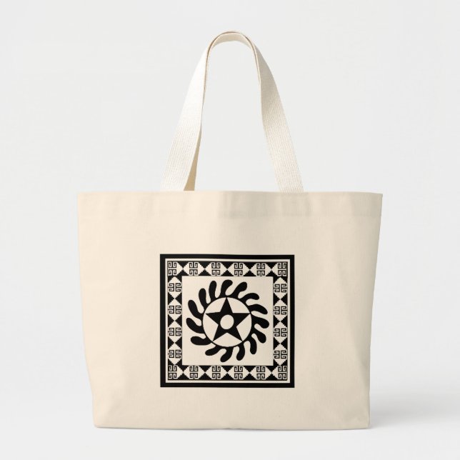 Bolsa Tote Grande círculo de flores de adinkra com borda 12.png (Frente)