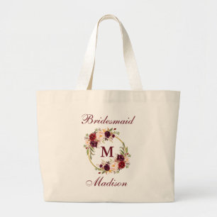 Bolsa Tote Grande Circulo Dourado Floral Burgundy Monograma