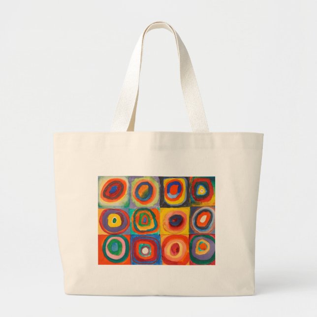 Bolsa Tote Grande Círculos Concentrados Quadrados de Kandinsky (Frente)